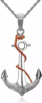 Гавайские украшения ожерелье с подвеской в виде якоря из серебра 925 пробы с веревкой 45 см [Leilani] (Розовое покрытие) (Приходит Цепь)