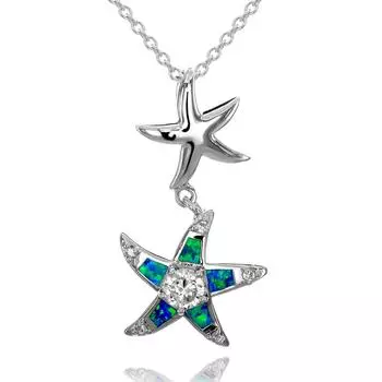 Гавайские украшения, ожерелье с подвеской в виде морской звезды и синего опала, серебро 925 пробы с цепочкой [Leilani]