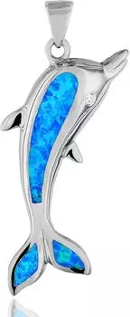 Гавайские украшения ожерелье с подвеской в виде дельфина из синего опала, серебро 925 [Leilani] для мужчин (Нет цепи)