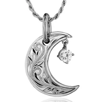 Гавайские украшения, ожерелье с подвеской в виде полумесяца и гравировкой в виде свитка из серебра 925 пробы с веревкой длиной 45 см [Leilani] (Волна) Мужской (Приходит Цепь)