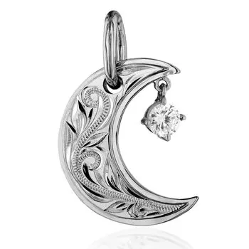 Гавайские украшения, ожерелье с подвеской в виде полумесяца и гравировкой в виде свитка, серебро 925 пробы [Leilani] (Волна) Мужской (Нет цепи)