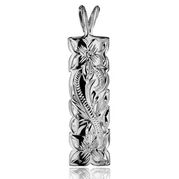 Гавайские украшения пластина выреза плюмерия свиток выгравированный кулон ожерелье серебро 925 [Leilani] & (Волна) (Нет цепи)