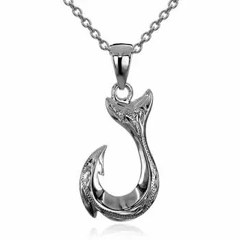 Гавайские украшения пластина вырезана плюмерия свиток выгравированный кулон ожерелье серебро 925 [Leilani] & (Волна) (с цепочкой)