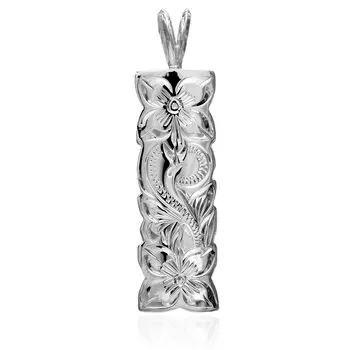 Гавайские украшения пластина вырезана плюмерия свиток выгравированный кулон ожерелье серебро 925 [Leilani] & (Волна) (Нет цепи)