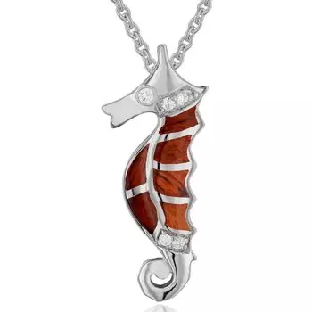 Гавайские украшения Серебряное ожерелье с подвеской из дерева коа «Морской конек» с серебром 925 пробы CZ [Leilani] (с цепочкой)