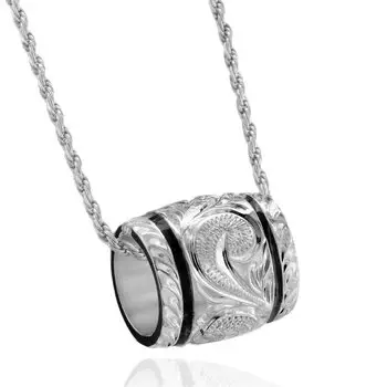 Гавайские ювелирные изделия ожерелье с подвеской в виде бочки плюмерии из серебра 925 пробы с веревкой 50 см [Leilani] (Волна) & Мужской (Приходит Цепь)