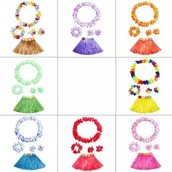 Гавайский костюм в стиле гавайского луау с травой и хула, юбка с цветами и гирляндой, костюм для танцевальной вечеринки, декор