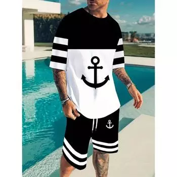 Гавайский мужской костюм, летняя повседневная мужская футболка для отдыха на природе, мужские пляжные шорты с принтом кокосовой пальмы, мужская одежда S