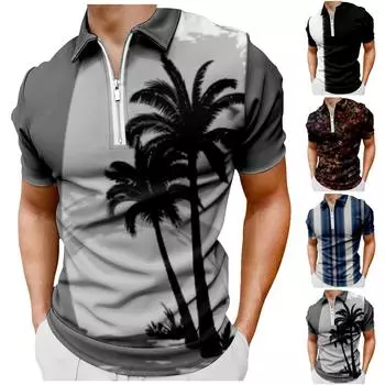 Гавайский стиль с коротким рукавом на молнии Модная футболка Мужской кардиган Лето L чёрный