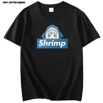 Футболка Gawr Gura Hololive VTuber, топы из 100% хлопка, уличная одежда унисекс с круглым вырезом, женская футболка с рисунком, Kawaii, одежда, футболки с аниме L