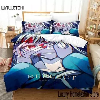 Gawr Gura Reflect Fanart holoMyth Комплект постельного белья Пододеяльник Постельный комплект Одеяло Чехол Наволочка Одеяло размера king-size Мальчики Взрослые 70x133cm 2pcs