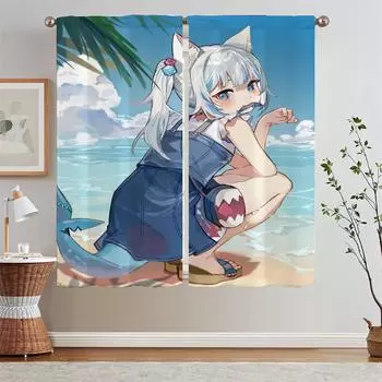 Gawr Gura White Curtains for Living Room Bedroom Decoration Cheap Things With Free Shipping for Home Blackout Curtains 2 Pcs Set W50xH70cmx2pcs-CL