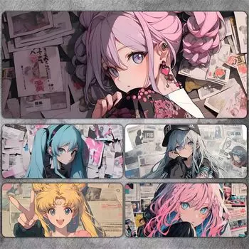 Газетный фон, коврик для мыши с изображением девушки из аниме, дешево и изысканно.