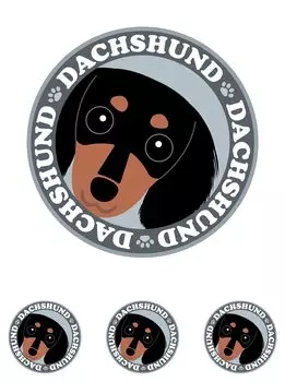 Gazing Ducks Fund Long Black & Tan Dog Sticker Gray Back Round L + SS Size [Set of 4] MK-2 L,SS