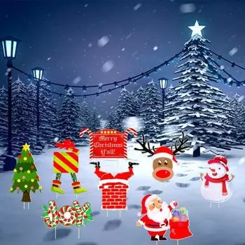 Газонный кол, привлекательные рождественские темы, легкий рождественский знак для двора, украшающий газонный знак для двора для забора 5