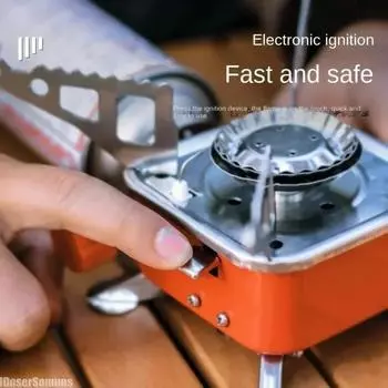 Газовая плита Мини-горелка Плита Складная ветрозащитная кассетная плита Горелка Походная пикниковая посуда Барбекю Портативный кемпинг красный