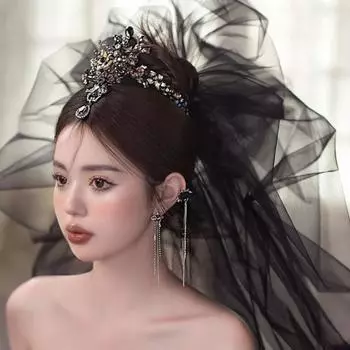Газовый готический тюль для невесты, головной убор, черная свадебная фата, ретро-фата с гребнем для волос, вечеринка чёрный