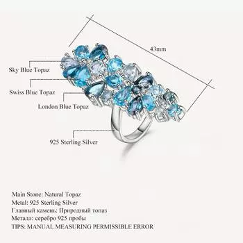 Gb брендовые модные кольца с натуральным лондонским синим топазом и драгоценными камнями, настоящее кольцо из стерлингового серебра 925 пробы для женщин, ювелирные изделия 9
