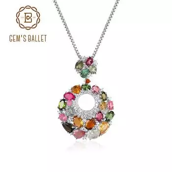 Gb Fan Style ожерелье многоцветный натуральный турмалин кулон с драгоценным камнем ожерелье из стерлингового серебра 925 пробы подарок для нее 45cm