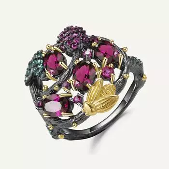 Gb натуральный родолит гранат кольцо с драгоценным камнем стерлингового серебра 925 пробы ручной работы ветка золотая пчела кольца для женщин ювелирные изделия 10
