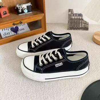 GD22 elastic shoelaces one pedal mango head canvas shoes women s shoes summer thin board shoes popular versatile white shoes 35