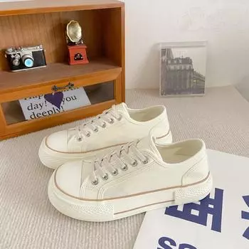 GD31 cream white shoes women s summer thin elastic bands ins trendy versatile student with skirt retro canvas shoes 35 бежевый