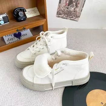 GD33 бархатные высокие парусиновые туфли женские туфли mango head 2024 новые зимние хлопковые туфли теплые маленькие белые туфли обувь для досок 35 чёрный