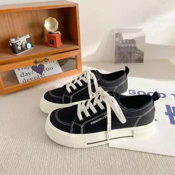 GD36 low-top spring espadrilles women s retro Hong Kong style ulzzang versatile 2024 new student Korean board shoes 35 чёрный