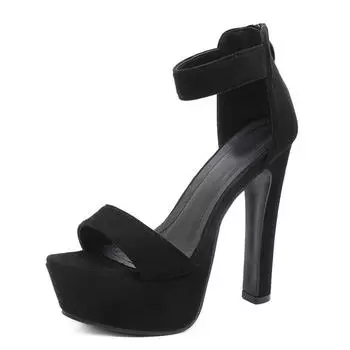 Gdgydh/женские босоножки на высоком каблуке-шпильке, модельные туфли на платформе с открытым носком и ремешком на щиколотке для невесты, женские свадебные туфли из искусственной замши 34 чёрный