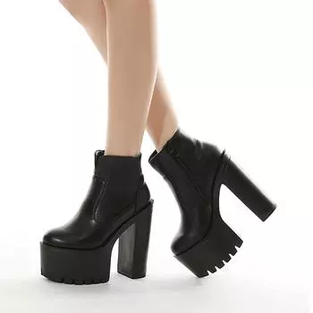 Gdgydh женские однотонные ботинки на блочном каблуке, модные короткие ботинки на платформе с боковой молнией, удобные туфли-лодочки на высоком каблуке из искусственной кожи