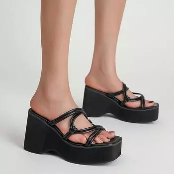 Gdgydh женские сандалии на платформе сандалии-гладиаторы Strppy шлепанцы на танкетке без шнуровки с открытой спиной для дома и улицы с открытым носком 35 чёрный
