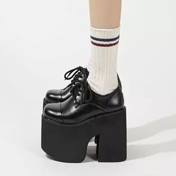 Gdgydh/женские туфли-лодочки на массивном каблуке, элегантные оксфордские туфли-лодочки на шнуровке на платформе для женщин, увеличивающие рост, дизайнерская обувь для вечеринки, косплея 35 чёрный