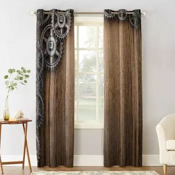 Gear Wood Board Texture Retro Luxury Home Curtains Modern Home Supplies Living Room Bedroom Custom Curtains 135W x 60H(cm)
