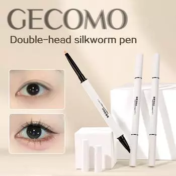 GECOMO Double Head Lying Silkworm Pen, мерцающая кисть для придания яркости глазам, с подводкой для глаз 0,01 мм, тенями для век, макияж