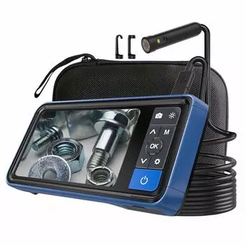 GEECR цифровой эндоскоп с двумя оптоволоконными камерами, эндоскопическая камера с бороскопом, диаметр 8 мм, длина 5 м, карта памяти TF 32 ГБ, ЖК-дисплей IPS, кабельная камера синий