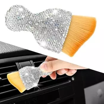 GEEHUA Rhinestone Car Interior Decoration Brush Glitter Soft Bristle Cleaning Brush Diamond for Automobiles for Women (White)