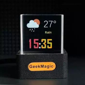 GeekMagic GIFTV Crystal Cube Фотодисплей Голографический Настольный Смарт Метеостанция Цифровые Часы с GIF Анимациями Альбом чёрный