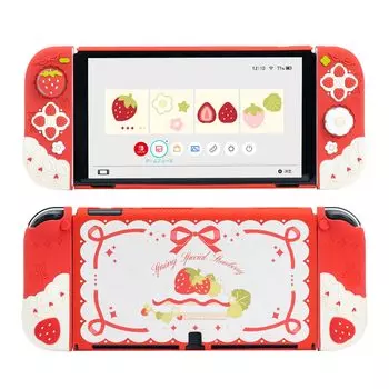GeekShare Switch OLED совместим с Switch Switch OLED Switch Organic EL защитный съемный полностью устойчивый к царапинам легко поддающийся клубничному покрытию, OLED, розовый