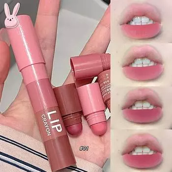 Gege Bear 4 in 1 Velvet Matte Crayon Lipstick Super Stay Makeup Pink Red Long Wear Waterpoof Non-Stick Cup Tiny Lip Stick Pink GX1068-01
