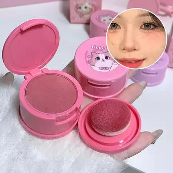 GEGE BEAR Air Cushion Blusher Powder, Cute Kitten Pink Cheek, с мини-зеркалом и матовыми водостойкими румянами