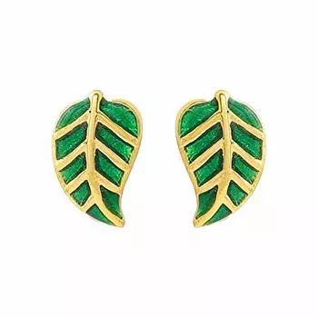 Gehena by Estele — серьги-гвоздики золотистого цвета с зелеными листьями ивы для женщин