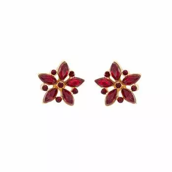 Gehena By Estele — женские серьги-гвоздики золотистого цвета из металлического сплава цинка и красного цвета маркизы