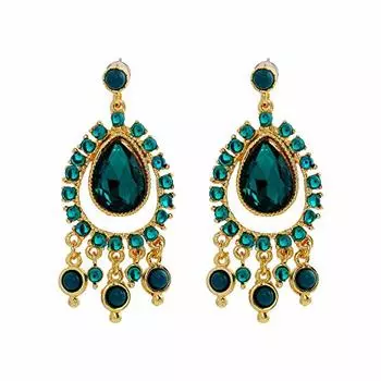 Gehena by Estele Золотистые серьги-подвески с люстрами в виде зеленой груши для девочек и женщин