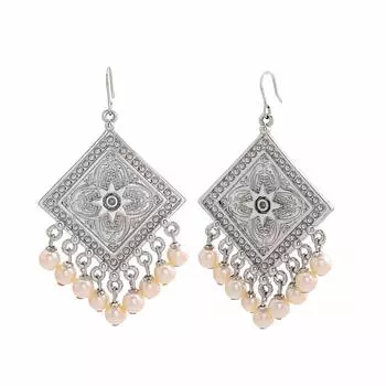 Gehena от Estele — серьги-подвески для девочек из недрагоценного металла с родием, белая аура в стиле бохо