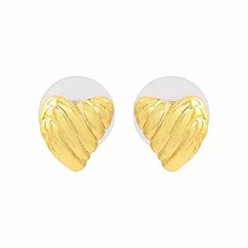Gehena от Estele — золотистые серьги-гвоздики в форме сердца в рубчик для девочек и женщин