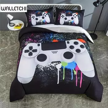 Геймерский напечатанный пододеяльник комплект игровых видеоконтроллеров комплект постельного белья для декора спальни (1 пододеяльник + 1/2 наволочки) 135X200cm