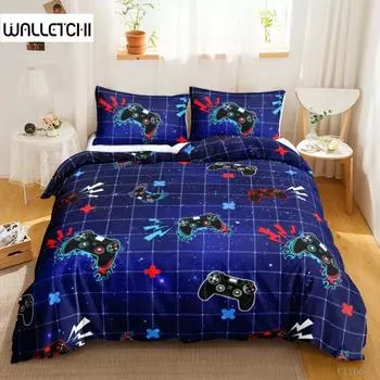 Геймерский пододеяльник, комплект постельного белья для детей, мальчиков, подростков, контроллер для видеоигр, геймпад, комплект постельного белья, двуспальный, размера «king-size», полиэстеровый чехол-кровать EU single(135x200cm)