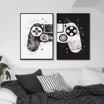Геймпад, иллюстрация, игра, акварель, игра для мальчиков, плакат с принтом, настенная художественная картина, джойстик, холст, картина для детской комнаты, домашний декор 21X30cm No Frame