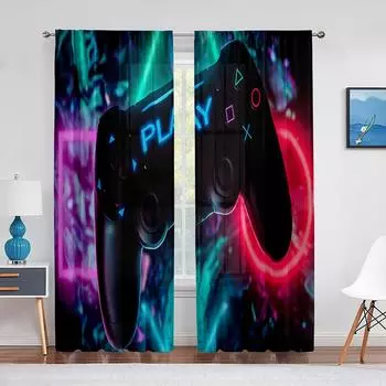 Геймпад, прозрачная вуаль для геймера, шторы для видеоигр, контроллер, крутые оконные тюлевые шторы для гостиной, декор для спальни для мальчиков и девочек 1 PCS W100XH250cm&Rod Pocket