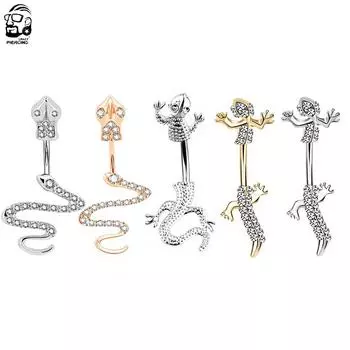 Геккон Змея Кольцо Пупка CZ Кристалл Хирургическая Сталь Кольца Для Пупка 14 г Пирсинг Украшения Для Тела